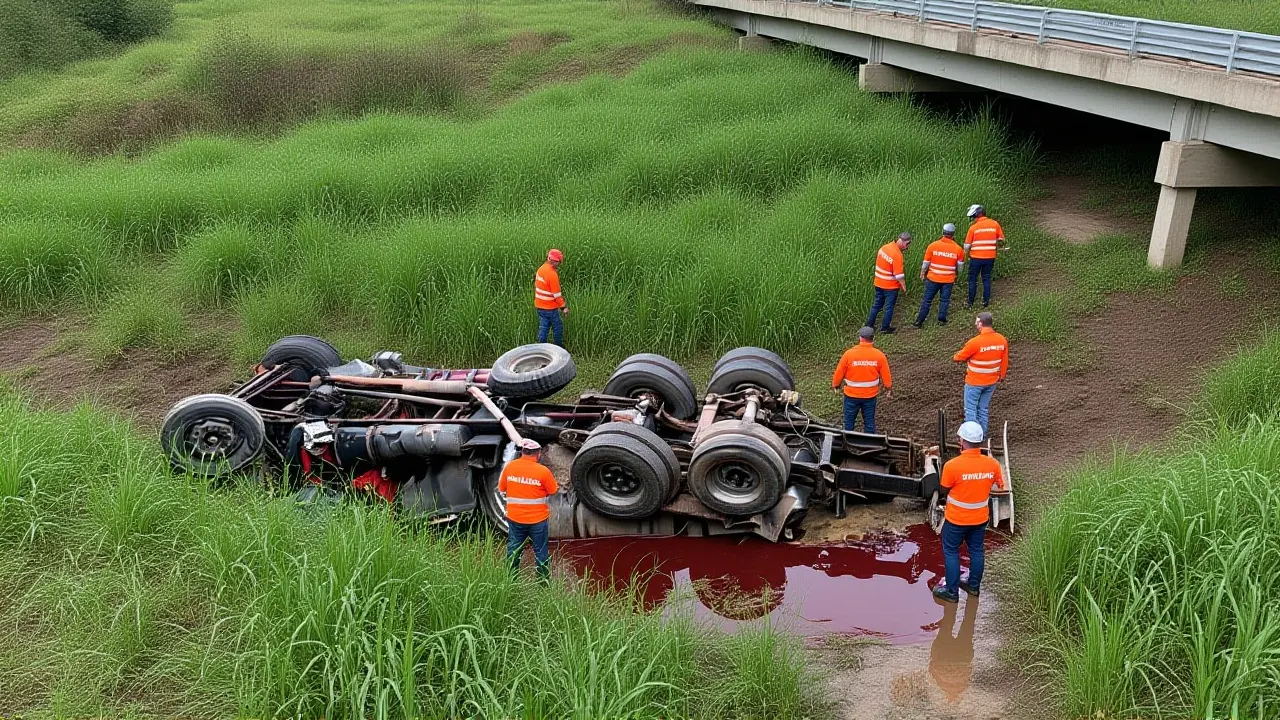 Caminhoneiro morre após caminhão cair de ponte em Campestre, MG